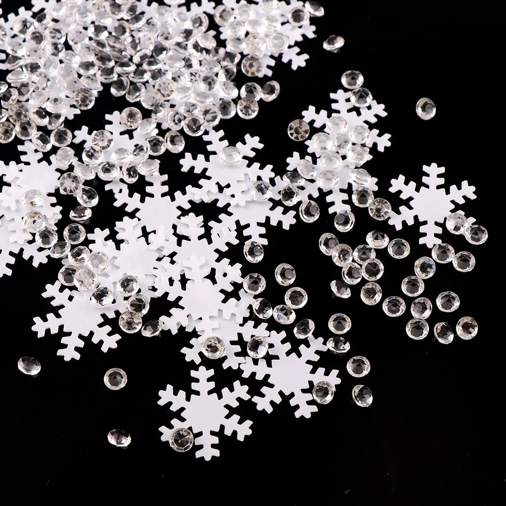 

15g 18mm White Color Christmas Snowflake 4mm Transparent Rhinestone Confetti Tinfoil Sequins Christmas Gift Table Decorations