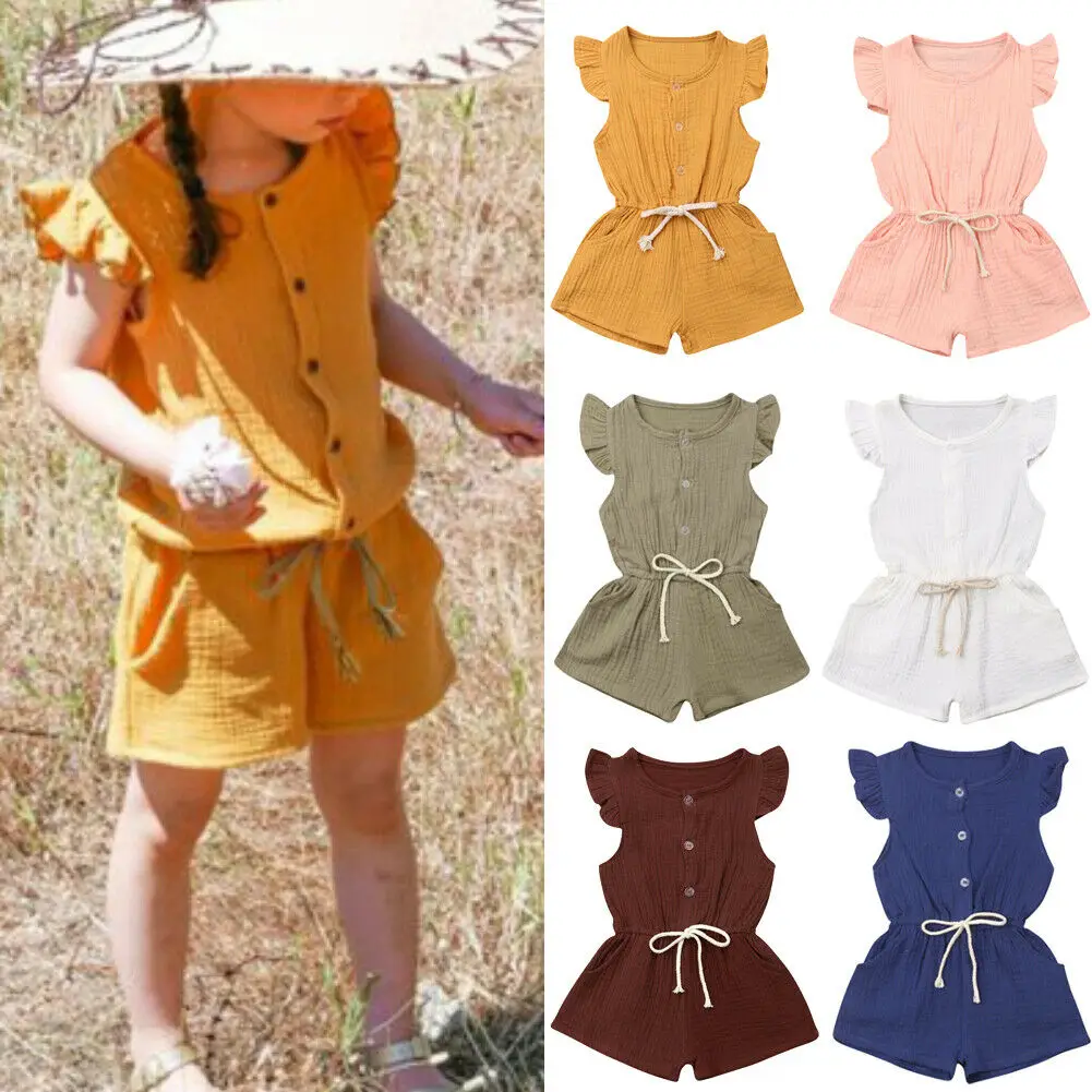 

Pudcoco 2019 Summer Newborn Baby Girls Clothes Fly-Sleeve Solid Romper Jumpsuit Overall Outfits Set Dropshipping