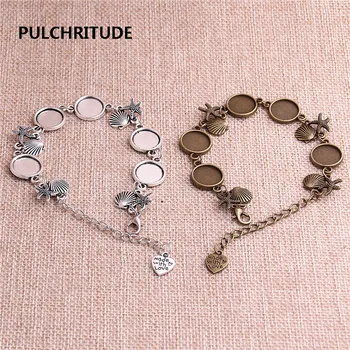 

PULCHRITUDE 3 pcs/lot Metal Chain Cabochon Base Fit round 12mm Hand Made Shell Starfish Charm Bracelet Jewelry Diy C1183