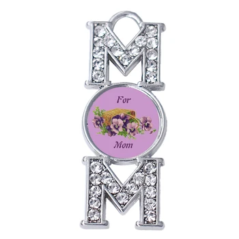 

New Made Flower Mom Pendant Bracelets Necklace Making Charms For Mom Alloy Crystal Mother's Day Decoration Jewelry In Lots Bulks