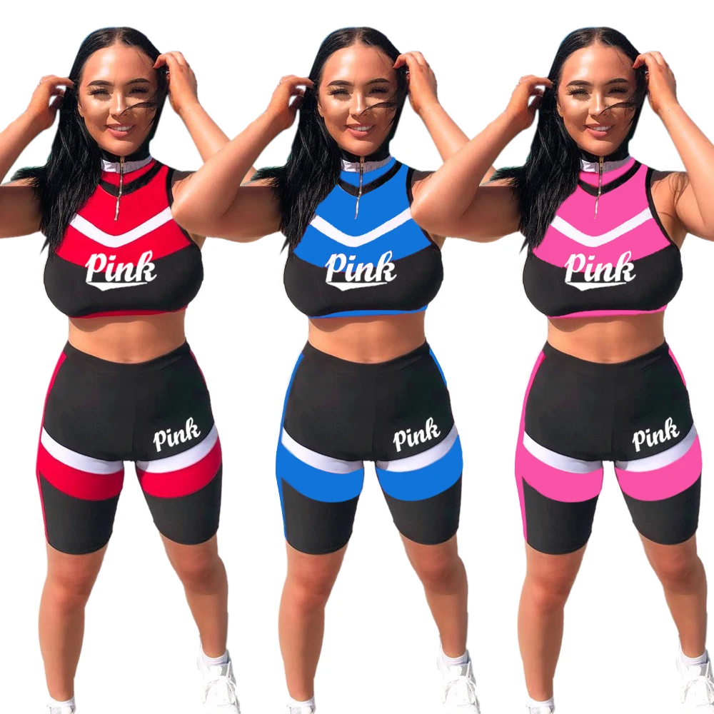 

PINK Letter Print Sexy Red Patchwork 2 Piece Set Sweatsuits Top And Skinny Pant Sweat Suits Two Piece Casual Tracksuit Plus Size