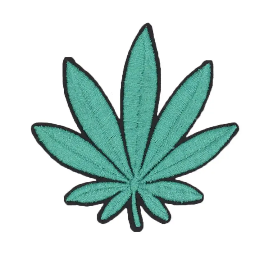 

Green Black Pot leaf boho hippie retro weed Embroidered IRON SEW ON Cool Biker Vest Patch Military Badge embroidery accessories