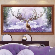 5D алмазная вышивка крестиком олень Лаванда пейзаж мозаика вышивка олень DIY Алмазная картина по номерам декор стен