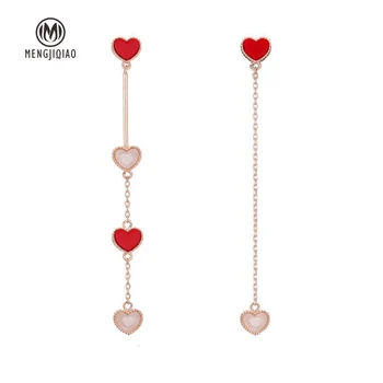 

MENGJIQIAO 2018 Korean New Fashion Sweet Heart Asymmetric Drop Earrings For Women Elegant Ear Line Temperament Orecchini Brincos