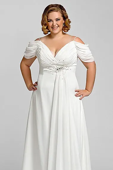 

New Style White Chiffon A-Line Wedding Dresses 2015 V-Neck Empire Plus Size Bridal Gowns Plus Size robe de mariage