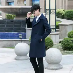 Темно-синий Повседневный Длинные шерстяное пальто мужские двубортное пальто с длинными рукавами пальто мужские кашемировые пальто casaco