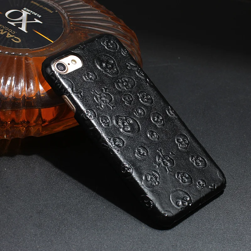 imágenes para Original Natural Real Fundas De Cuero Genuino de la Vaca Para el iphone 7 plus Plus 7 de Lujo del Teléfono Celular 3D Del Cráneo Del Pirata de La Contraportada caso imágenes para Original Natural Real Fundas De Cuero Genuino de la Vaca Para el iphone 7 plus Plus 7 de Lujo del Teléfono Celular 3D Del Cráneo Del Pirata de La Contraportada caso