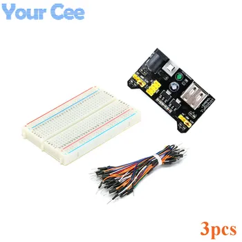 

3 pcs 3.3V/5V Breadboard power module + 400 points Solderless Prototype Bread board kit + 65 Flexible jumper wires