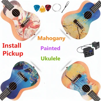 

Ukulele 23 Inches Mahogany Mini Electric Concert Acoustic Guitar 4 Strings Ukelele Guitarra Pickup Stringed Instrument Painted