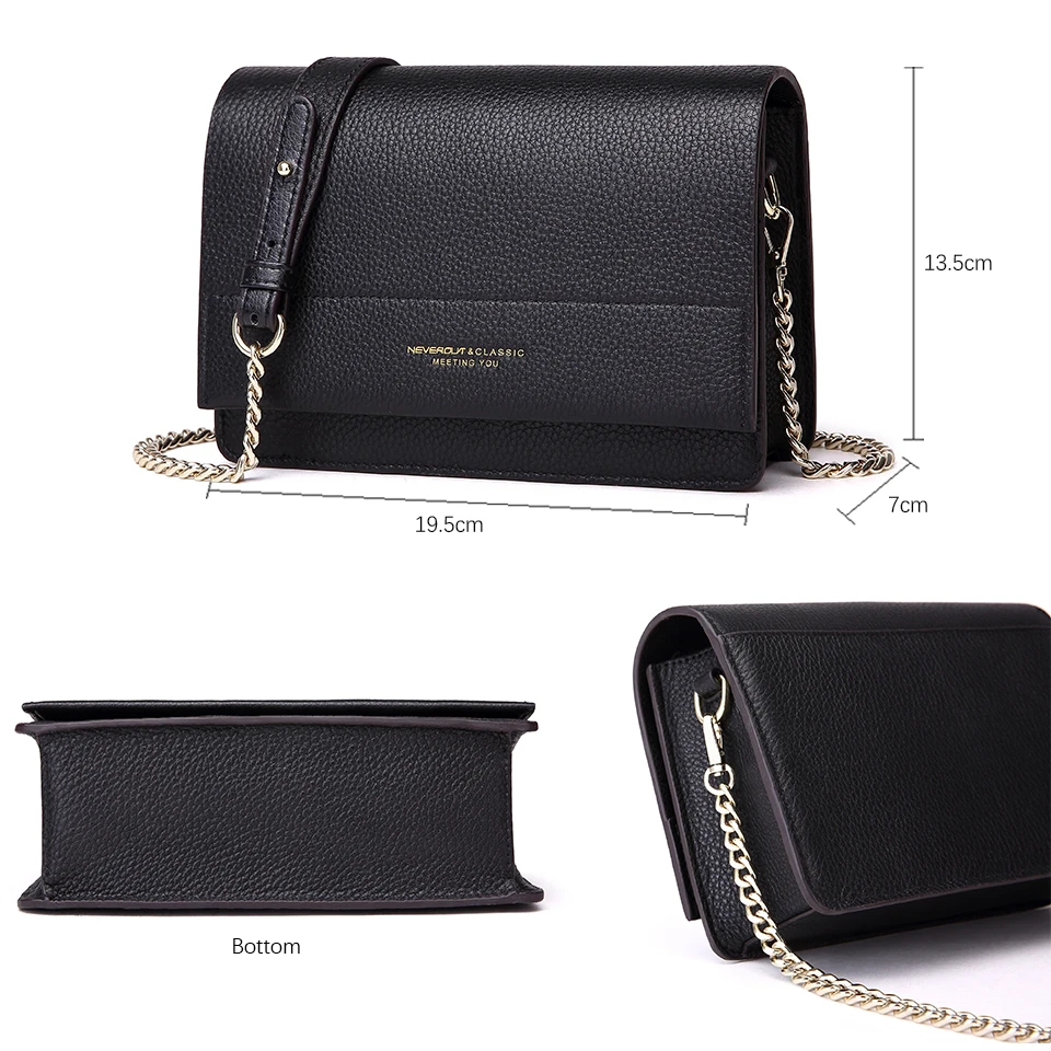 NEVEROUT Soft Genuine Leather Bag for Women Ladies Small Messenger Purse Solid Flap Shoulder Sac Chain Crossbody Mini Handbag NEVEROUT Soft Genuine Leather Bag for Women Ladies Small Messenger Purse Solid Flap Shoulder Sac Chain Crossbody Mini Handbag