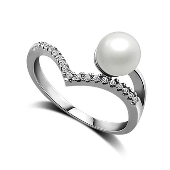 

Real 925 Sterling Silver Elegant pearl jewelry ring heart engaged Ring For Charming Women Party Fine Jewelry Cute 2020 Gift