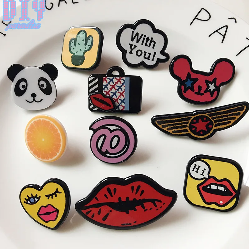 

10PCS Cartoon print Love Flower Fruit Military Metal Badge Retro Fabri Shoulder Board Badges Army Pin on Brooch Medal Handmade