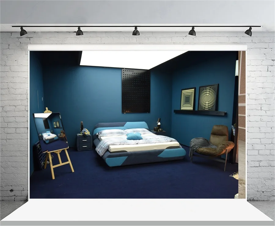 Laeacco Brief Dark Blue Bedroom Scene Photography Backgrounds Vinyl ... Laeacco Brief Dark Blue Bedroom Scene Photography Backgrounds Vinyl ...