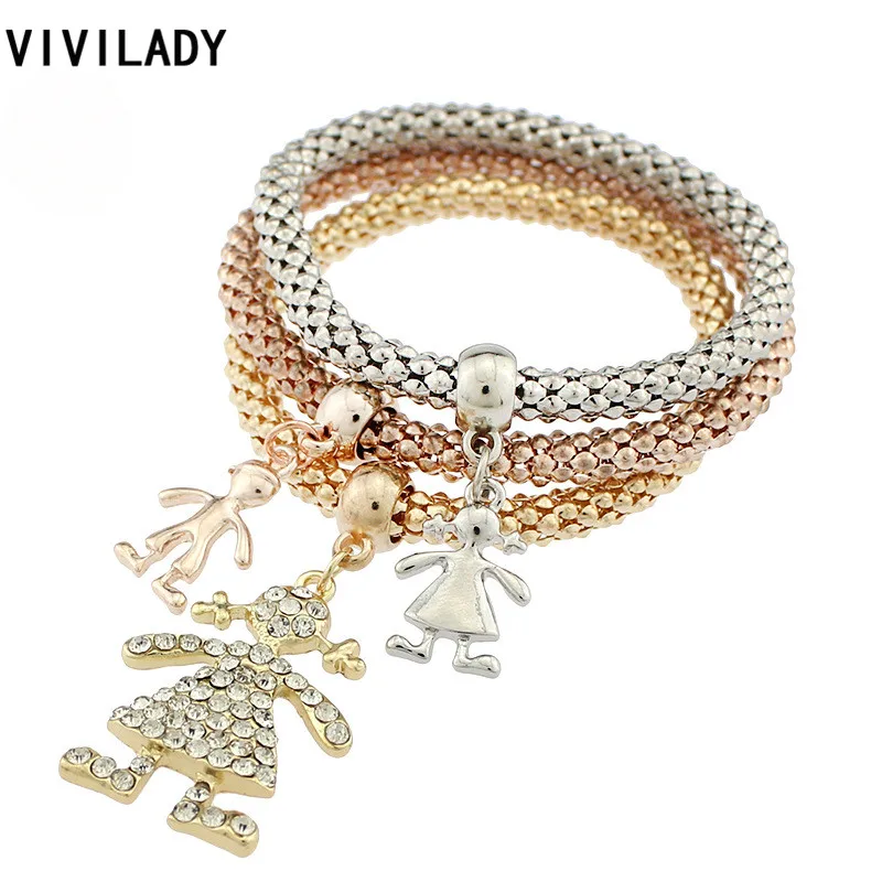 VIVILADY новинка Pulseira 3 шт. кристаллы AAA стразы подвеска для девочек эластичная