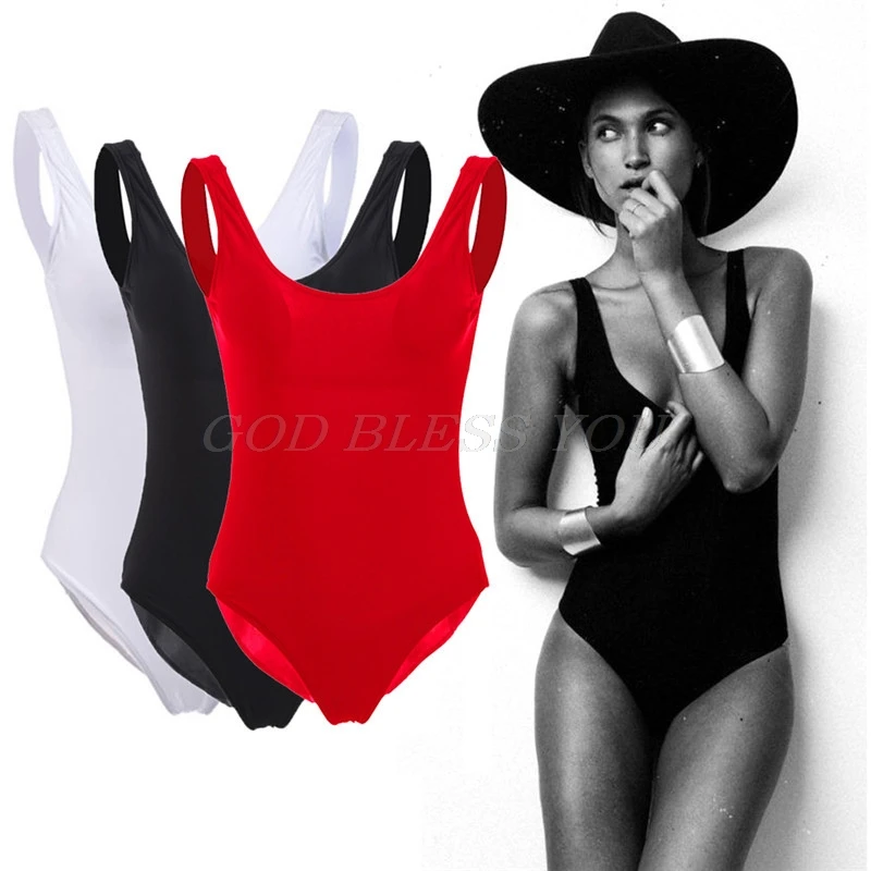 

Nylon White/Black/Red S/M/L/XL Sexy Women Plain Strappy Backless Bodycon High Waist Swimsuit 2017 Summer New Body Suits Solid