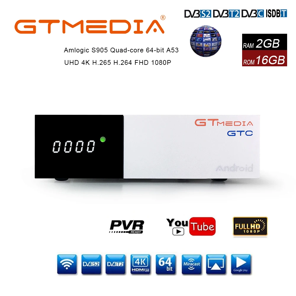 

Freesat GTC Satellite Receiver DVB-S2 DVB-C DVB-T2 ISDB-T 2GB RAM 16GB ROM Wifi 2.4G+BT4.0 Amlogic S905DGTmedia GTC android 6.0