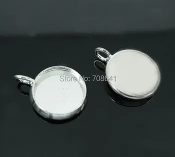 

Blank Round Smooth Bezel with Loop Metal Pendant Bases Glass Cameo Cabochons Settings Findings DIY Making Rhodium Silver tone