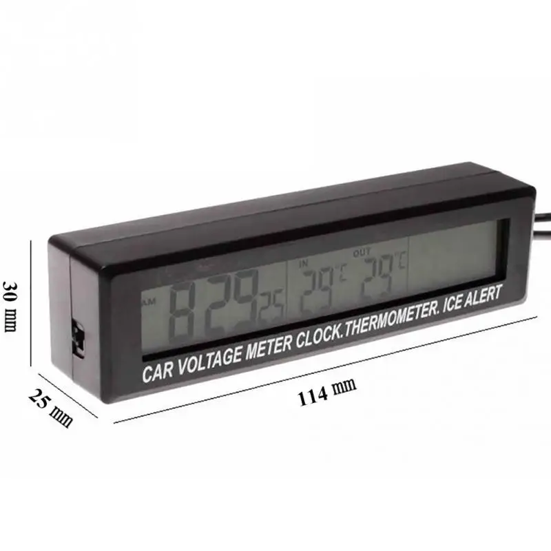  3 In 1 Car LED Digital Clock In/Outdoor Temperature Thermometer Voltage Meter 12V Multifunctional N