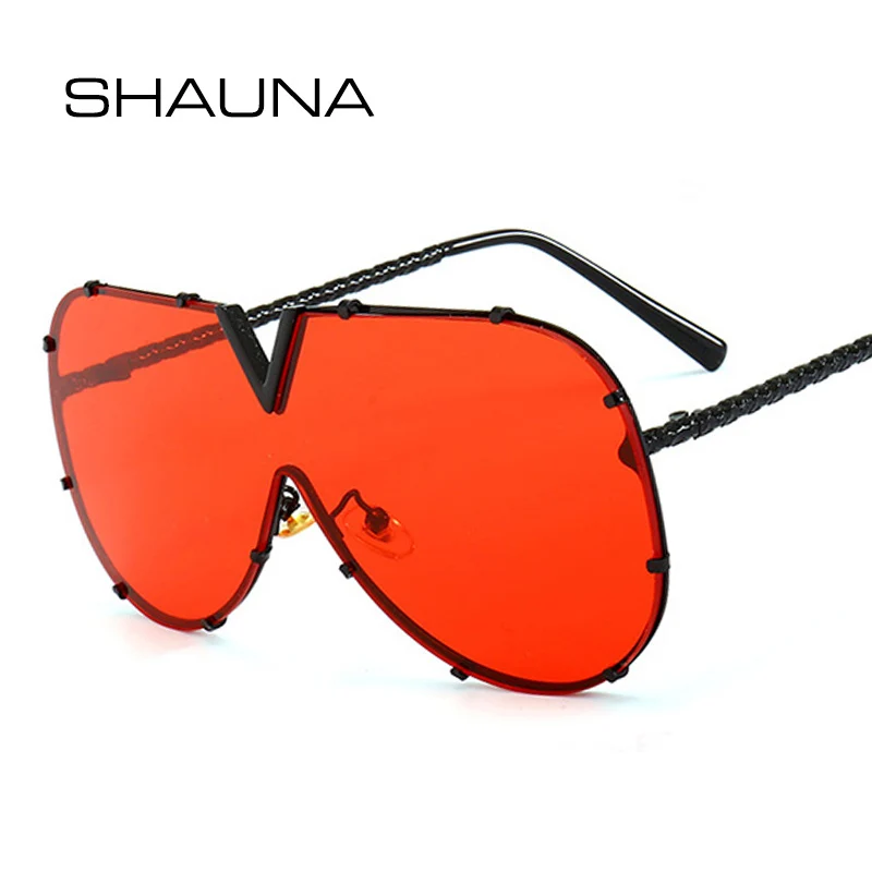 

SHAUNA Oversize Integrated Lens Women Pilot Sunglasses Brand Designer Fashion Men Clear Red Lens Shades UV400