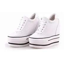 Пикантная супер удобная повседневная обувь на танкетке со шнуровкой Женская дышащая обувь из овчины высокого качества на платформе