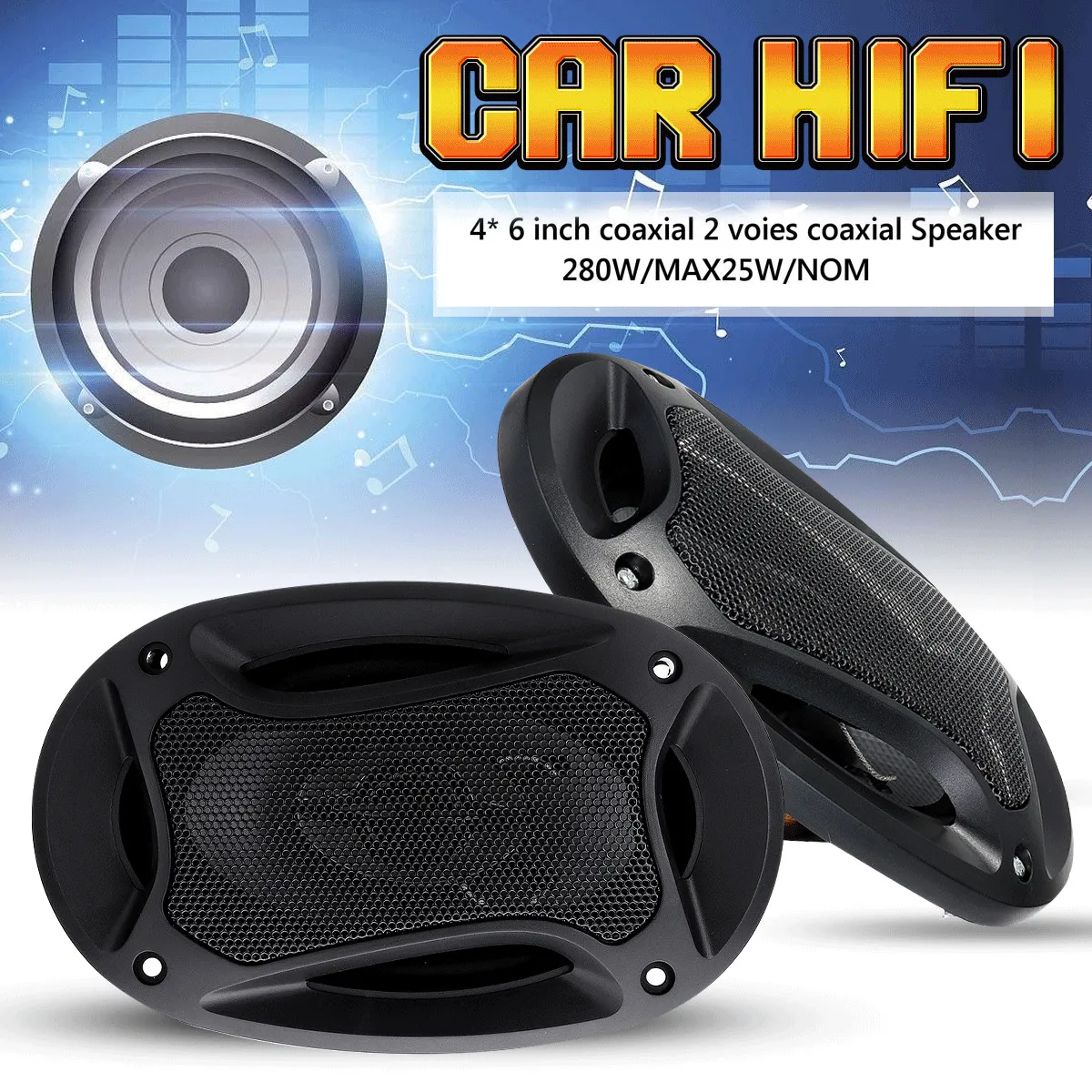2 шт. 4x6 дюймов 280 Вт двухсторонняя Автомобильная hifi коаксиальная акустическая