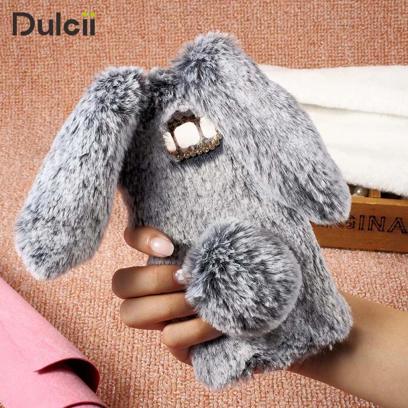 DULCII For Samsung Galaxy S8 Case Furry Rabbit Bunny Soft Fur Rhinestone Phone Case for Samsung Galaxy S8 Cover Coque Funda cases-for-s8+