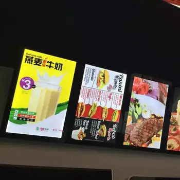 

Indoor Wall mounted Slim Aluminum Frame Magnetic LED Edge-lit Restaurant Menu Board A2 Lightbox