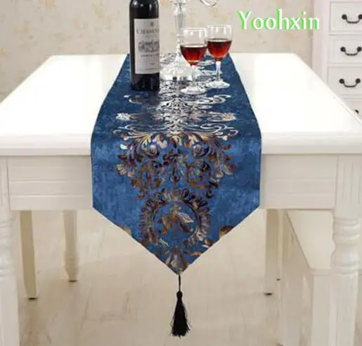 

Modern satin blue black Table Runner cloth flag cover tea coffee party dining tablecloth placemat Christmas home Wedding decor