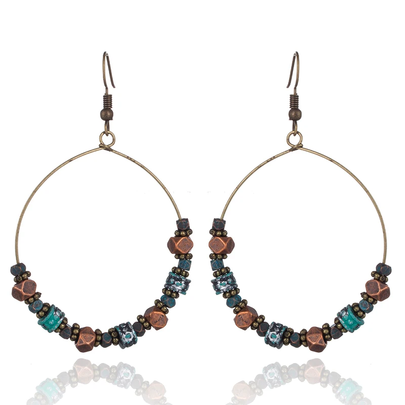 

Boho ethnic big round circle alloy drop earring Bohemian vintage metal beads earrings for women 2019 charm statement jewlery