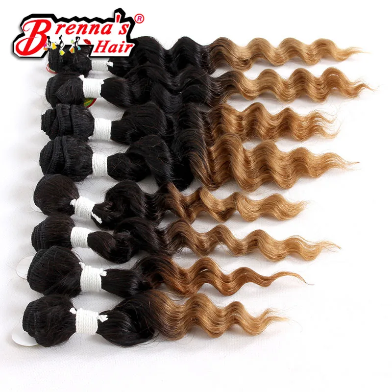 

Synthetic hair wefts soft and natural deep wave Eunice hair weaving ombre brown/burgundy two tone colors 8-20 inch 8pieces/lot