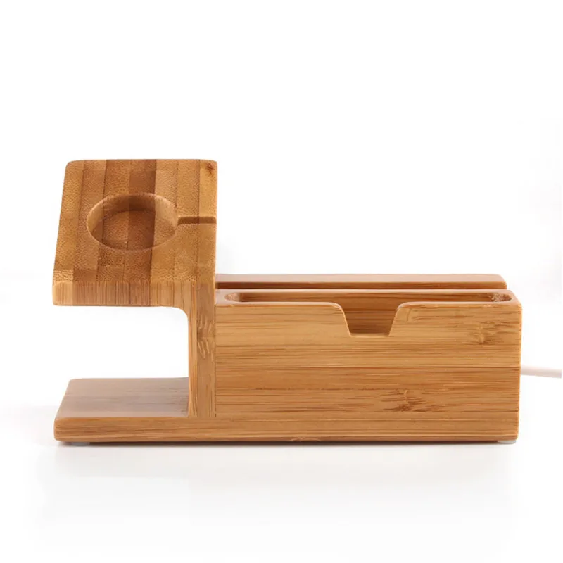 Bamboo Phone Holder 3-Port USB Charger Charging Holder Tablet Desk for iPhone 8 Samsung Cellphone stand holder Phone Cords Wood Charging Station Docks Phone Holder Stand (3)