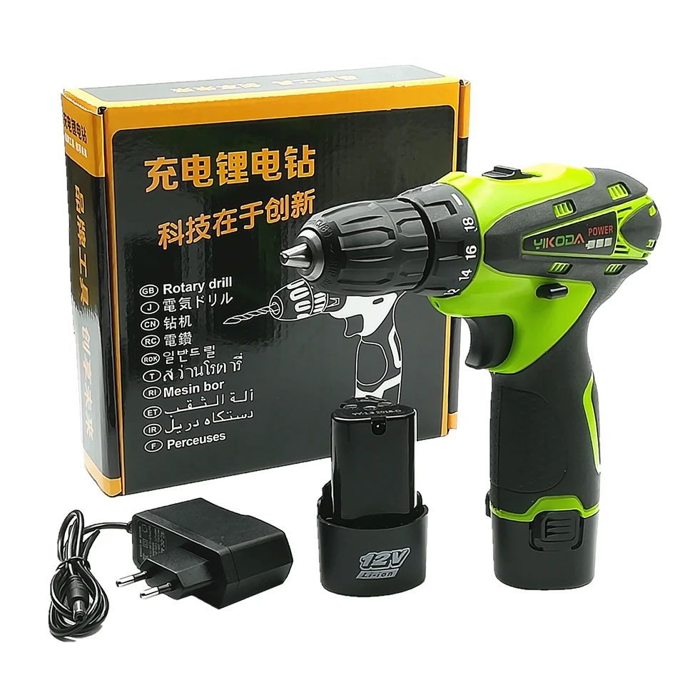 

YIKODA 12V Lithium Rechargeabl Battery*2 Rechargeable Electric Screwdriver Multi-function Cordless Driver Drill Power Tools