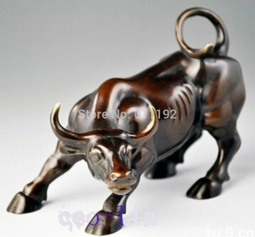 

Asian Big Wall Street copper Fierce Bull/OX Statue,Home decoration 8inch high Cow sculpture