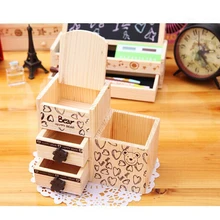 Милые Носки с рисунком медведя из мультика деревянная ручка держатель, офис настольных стационарных держатель с ящиком, многофункциональный стол карандашница