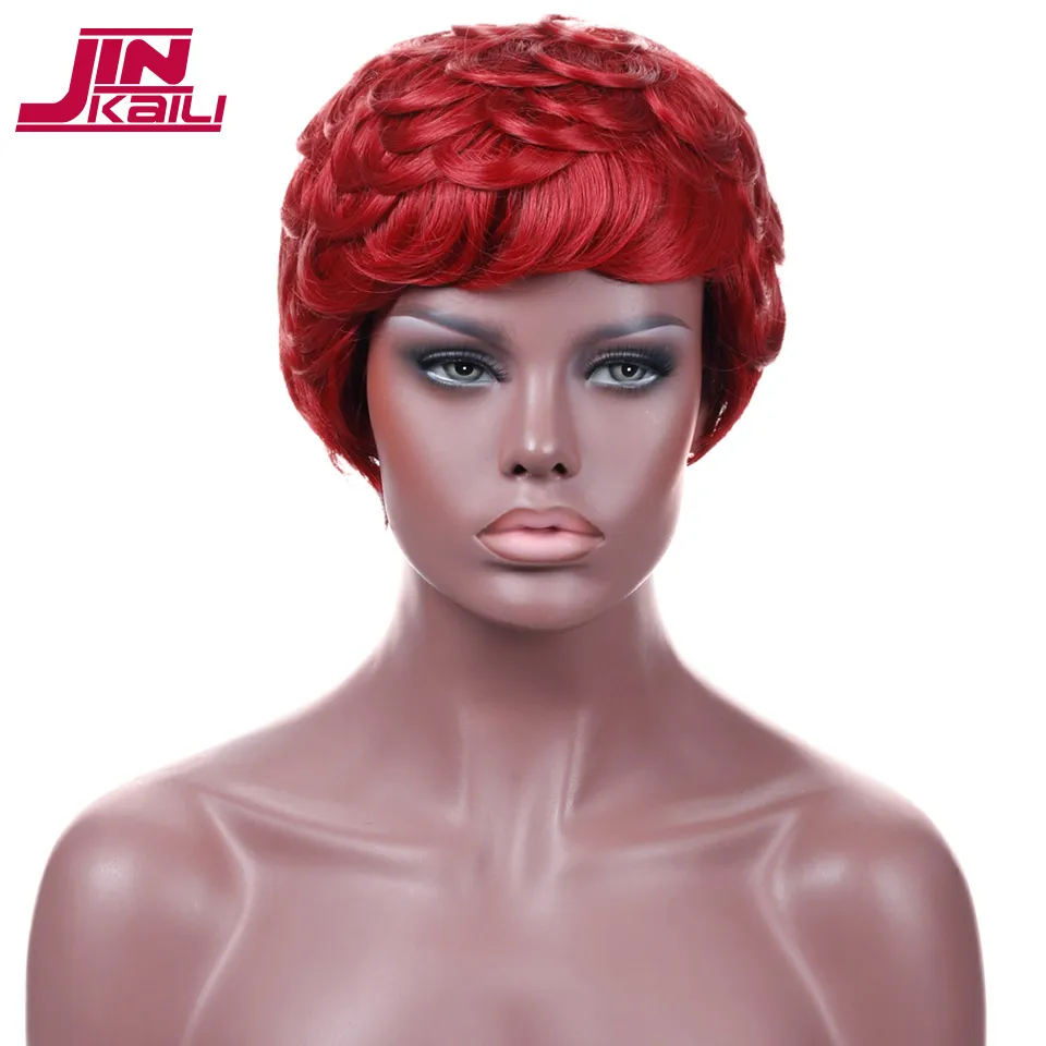 Jinkaili Wig Synthetic Short Red Curly Hair Wigs For Black Women