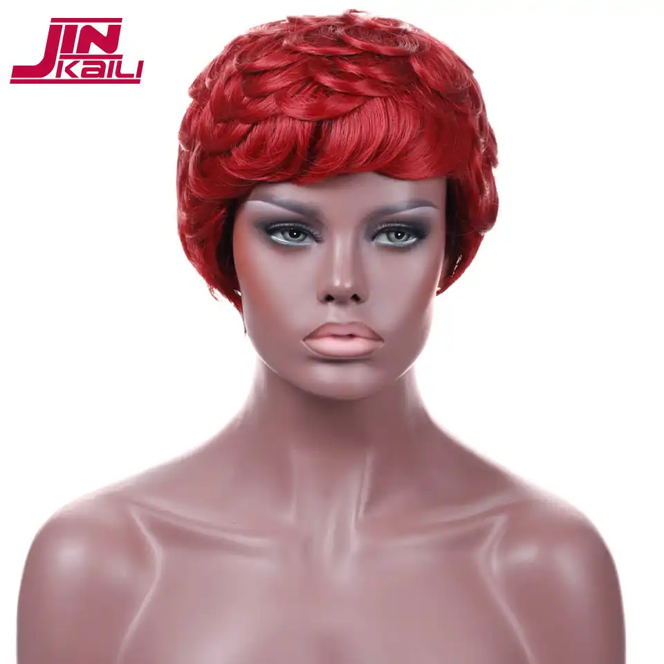 Jinkaili Wig Synthetic Short Red Curly Hair Wigs For Black Women