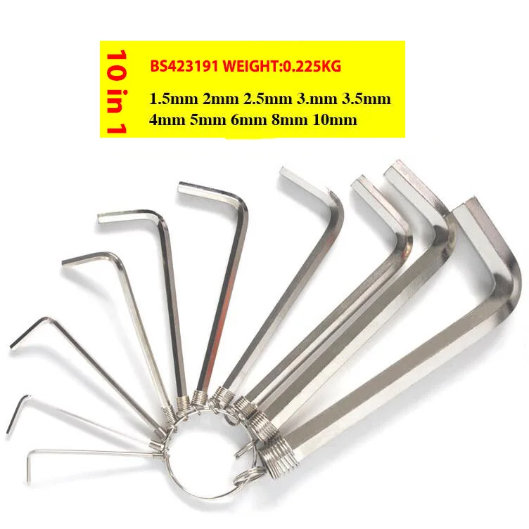

10 in 1 Durable Steel Wrench Hexagon Socket Head Screw Reparing Hex Key Tool Set 1.5mm-10mm