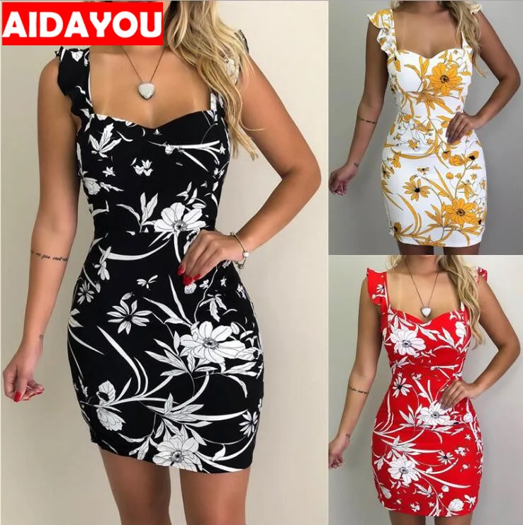 

Women Floral Print Backless Dress Summer Fashion Sleeveless Dress ouc3312