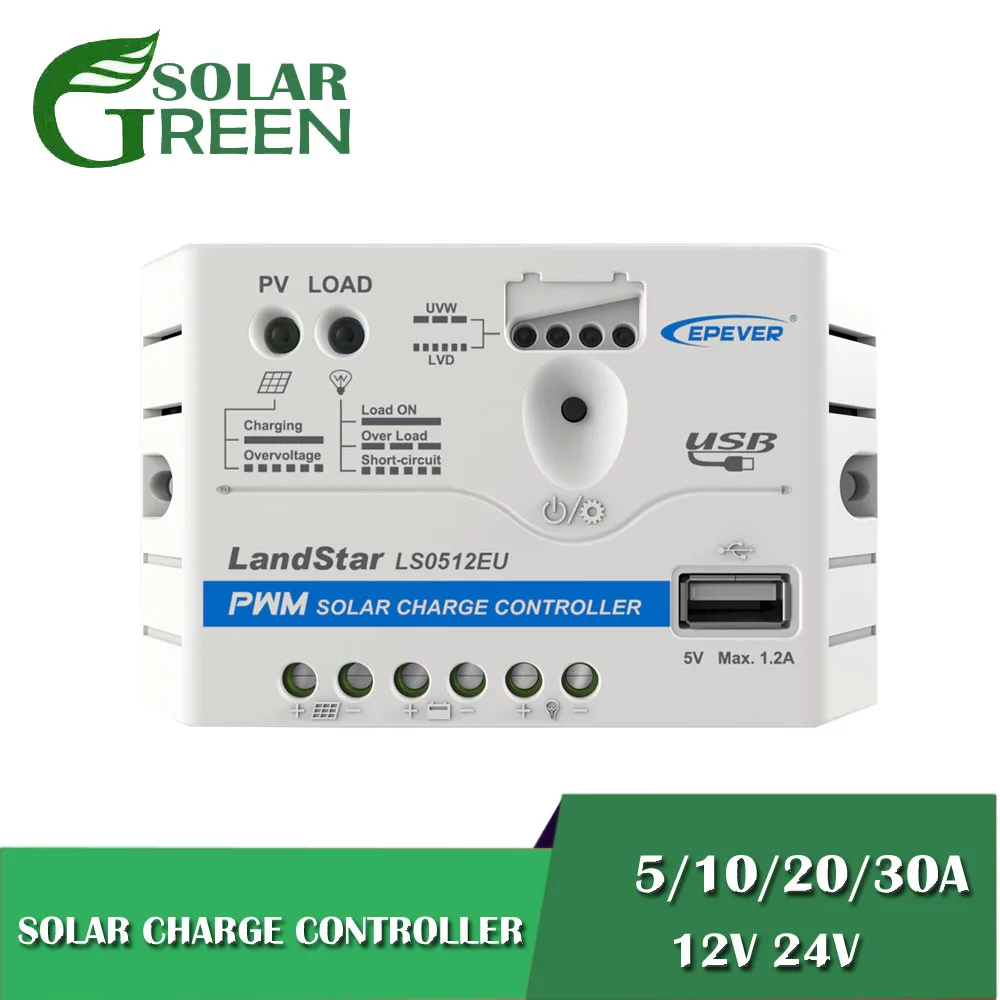 12 В 24 в контроллер заряда солнечной батареи Epsolar PWM PV 100 Вт регуляторы 5 USB порт 30 А 20