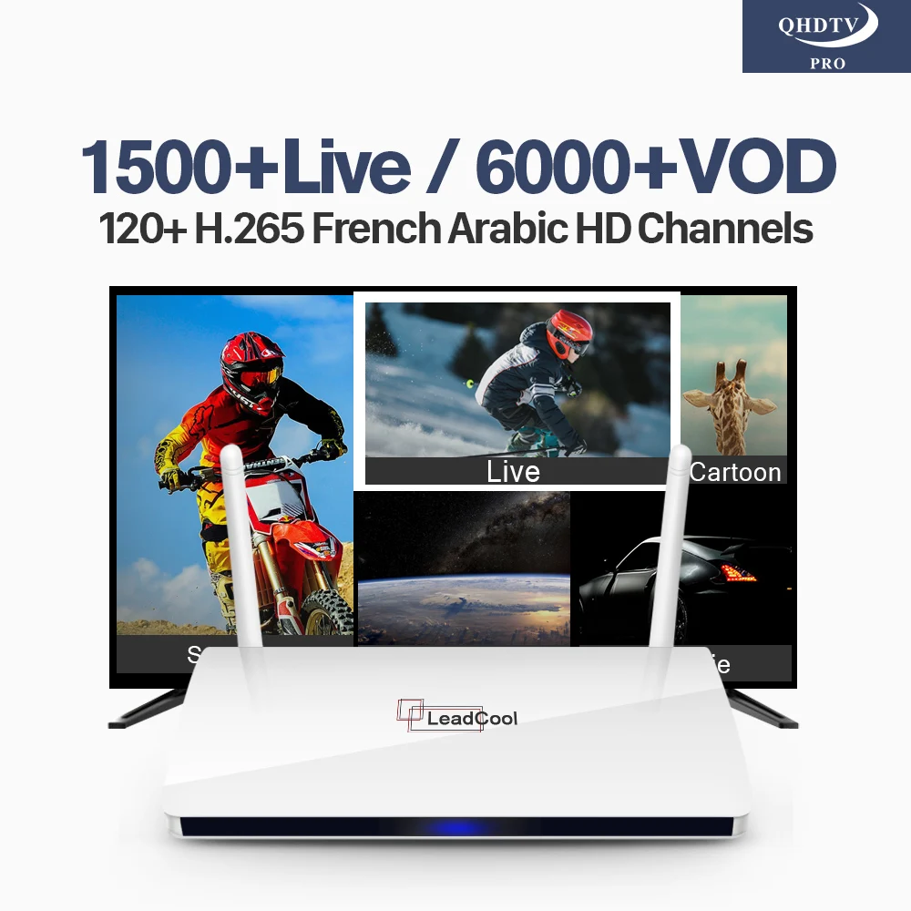 

Leadcool IPTV France Box Android 7.1 Media Player H.265 1 Year QHDTV PRO Code IPTV Arabic French Belgium Dutch IPTV Top Box