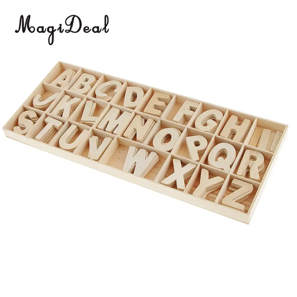 156pcs Set Wooden Letters - Wooden Craft Alphabet with Storage Tray - Unpainted Kids Learning Toy, Scrapbooking Embellishments