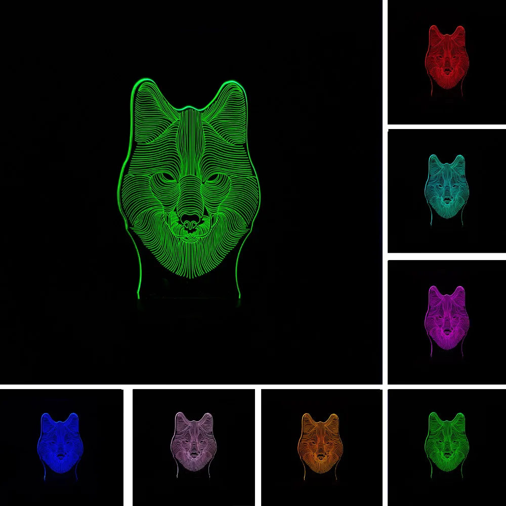 Креативные подарки 3D видение дикий зверь Canis Lupus олень LED 7 видов цветов градиенты