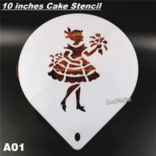 10 дюйм(ов) красивая девушка с цветок Форма pp пластиковый трафарет торт плесень мусс украшение для DIY аксессуары для выпечки