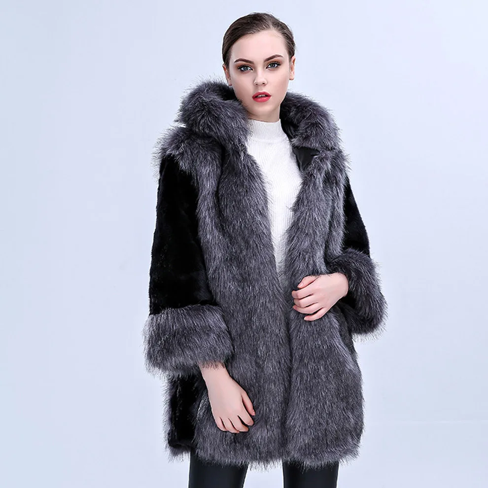 Boodinerinle 3XL женские зимние теплый искусственный мех норки пальто с капюшоном