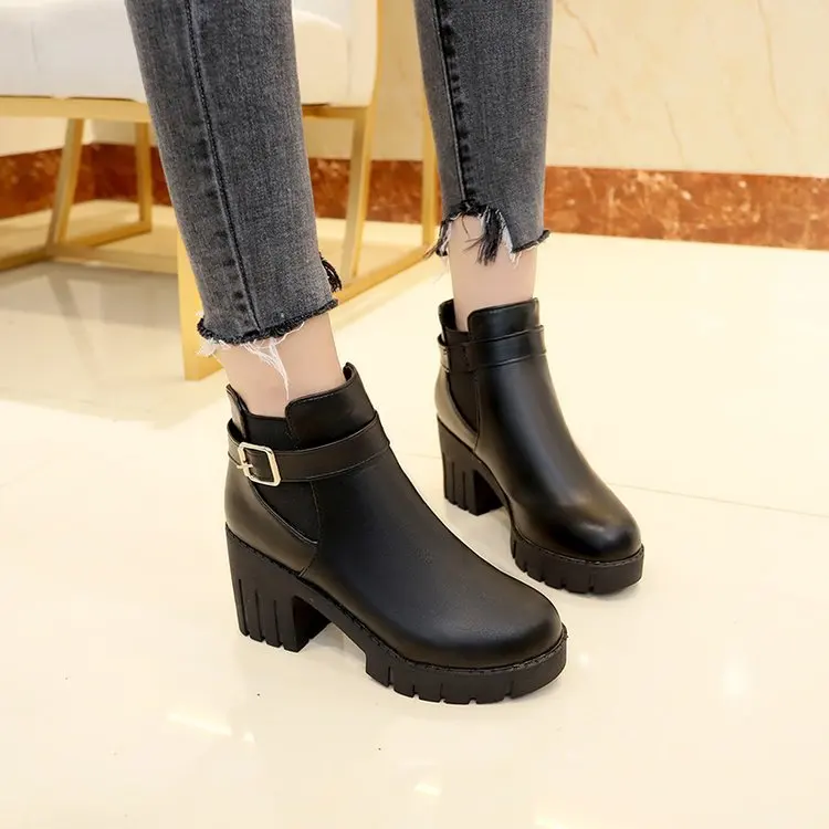 

Winter Casual Women Pumps Warm Ankle Boots Waterproof High Heels Women Snow Martin Boots Shoes Women Motorcycle Botas