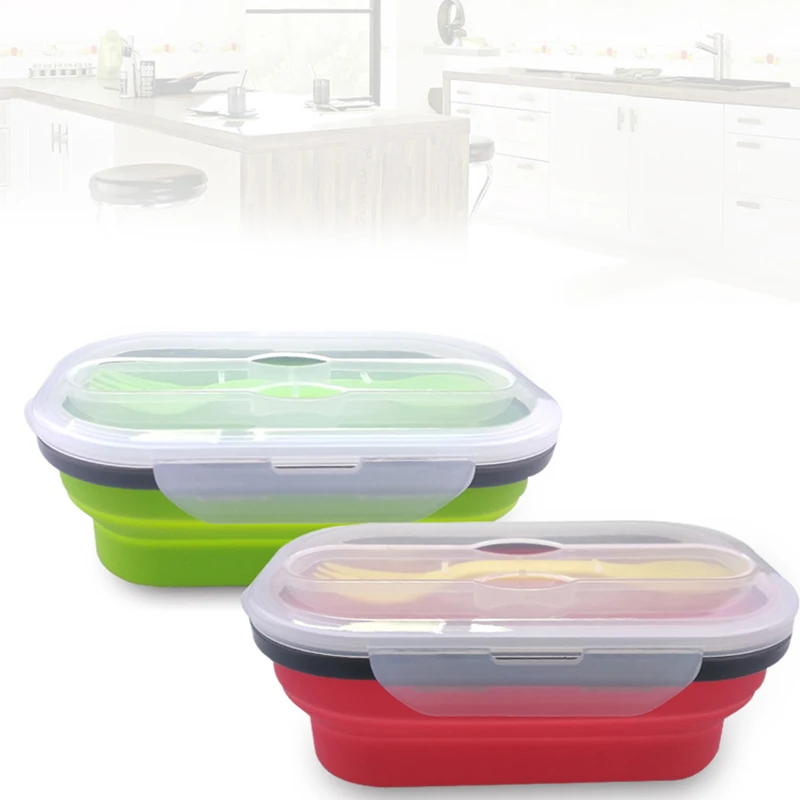 

Outdoor Box Silicone Collapsible Lunch Box Food Storage Container Bento BPA Microwavable Portable Picnic Camping Rectangle