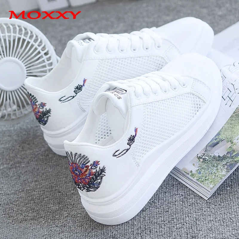 

2019 New Embroider White Sneakers Women Shoes Summer Fashion Mesh Platform Sneakers Casual Female Shoes chaussures femme sapato