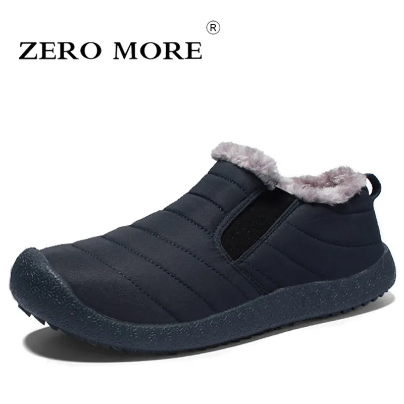 

ZERO MORE Mens Ankle Winter Boots Men Casual Solid Snow Men Boots Slip On Round Toe Plush Sewing Line Men Shoes Plus Size Couple
