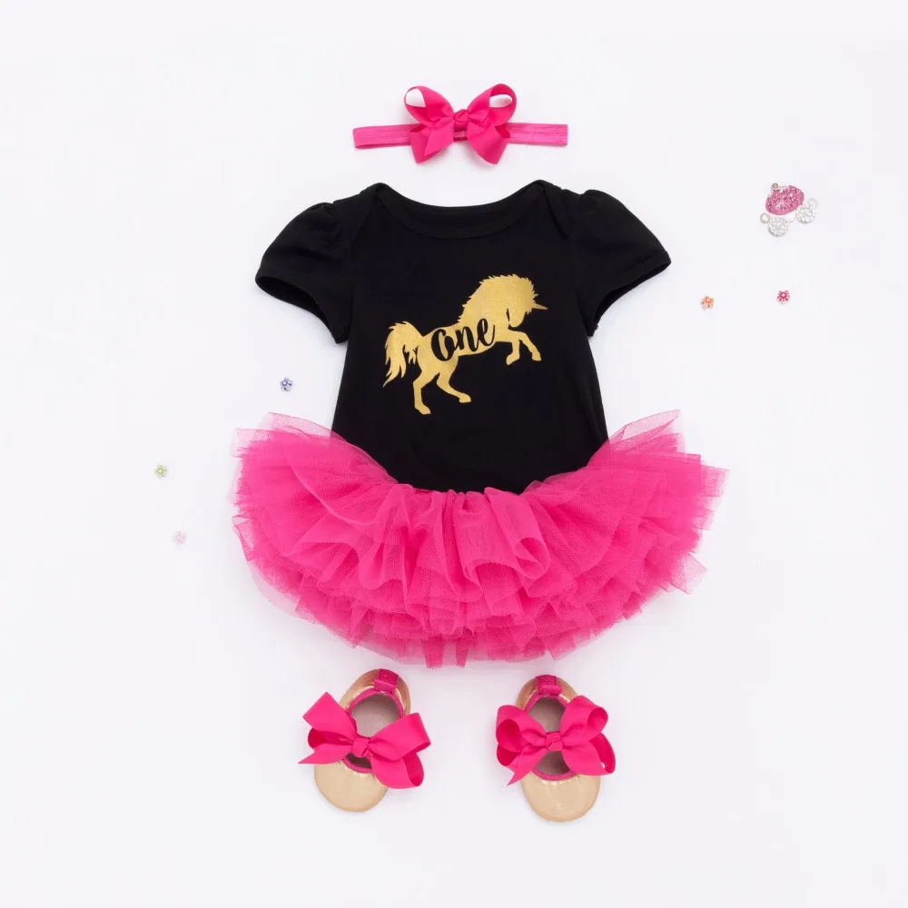 Tollder/летние костюмы для девочек черный комбинезон+ многослойная пачка+ повязка на голову с бантом+ детская обувь для девочек, одежда для первого дня рождения
