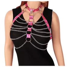 Горячая розовый Жгут кожаный Панк Harajuku ремень бандаж для женщин нагрудный ремень вечерние танцевальные Фестивальная одежда регулируемый бюстгальтер Мода